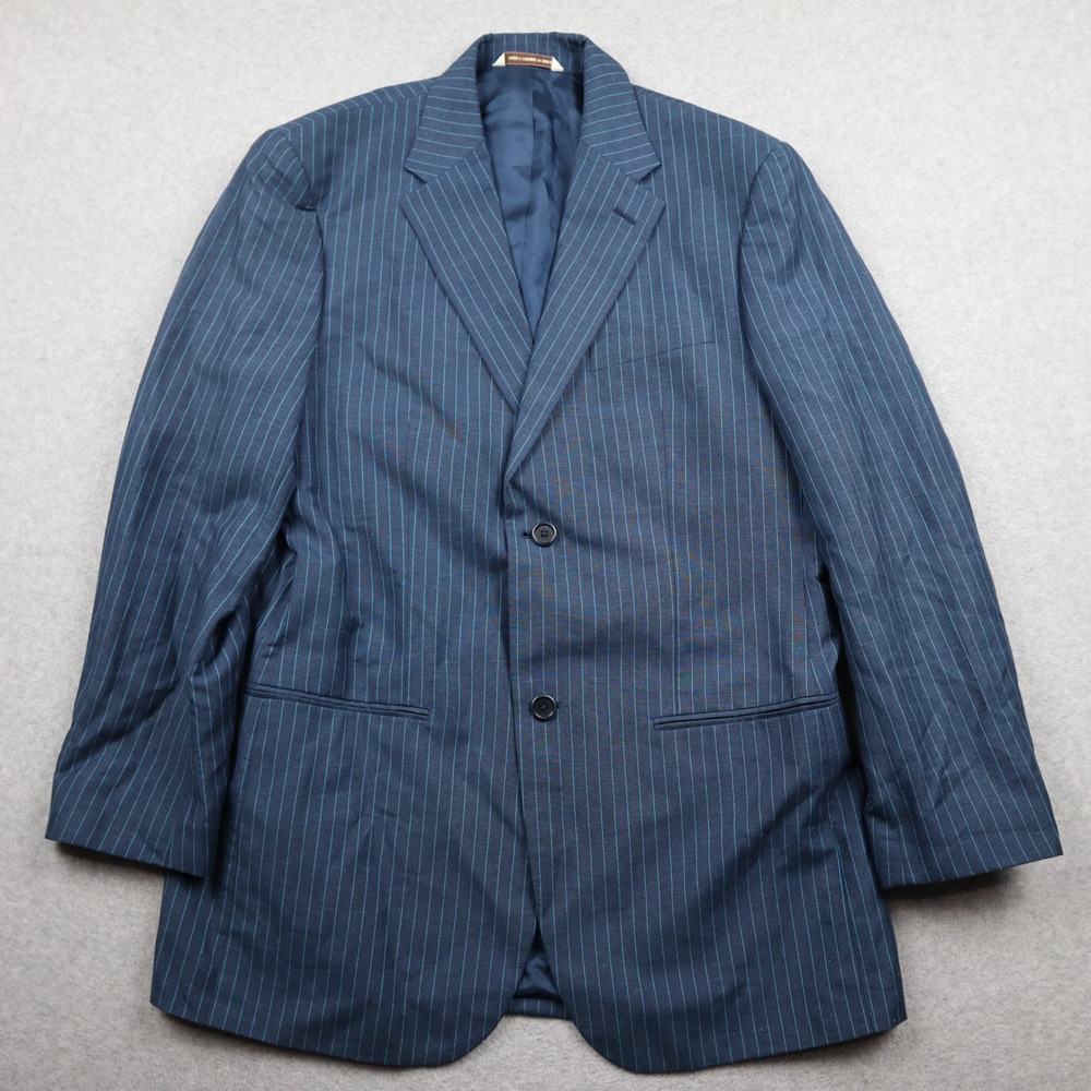 Perry Ellis Blazer Mens 42 Regular Linen Blue Pinstripe Two-Button Jacket Coat